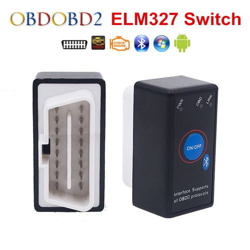 Super Mini ELM327 Bluetooth ELM 327 Power Switch V2.1 On/Off Button OBD2 Car Diagnostic Tool Multi-Languages For OBDII Protocols