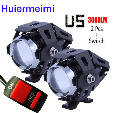 Huiermeimi 2PCS 125W Motorcycle LED Headlight 12V 3000LMW U5 Motorbike Driving Spotlights Headlamp Moto Spot Head Light Lamp DRL