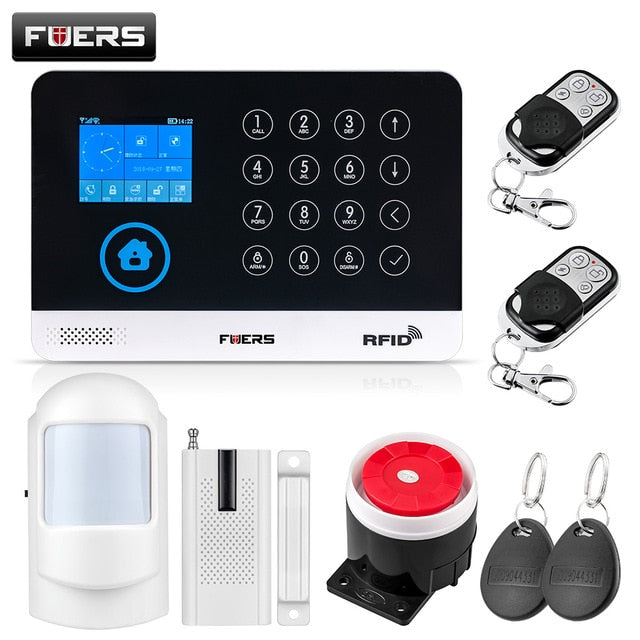 FUERS WG11 WIFI GSM Wireless Home Business Burglar Security Alarm System APP Control Siren RFID Motion Detector PIR Smoke Sensor