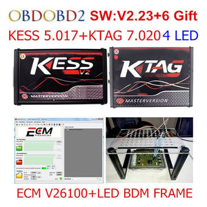 V2.47 Online EU Red KESS V2 5.017 Full Master OBD2 Manager Tuning KESS V5.017 4 LED KTAG V7.020 BDM Frame K-TAG 7.020 ECU Chip