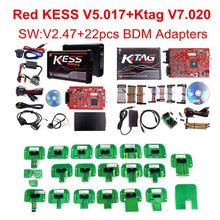 Load image into Gallery viewer, V2.47 Online EU Red KESS V2 5.017 Full Master OBD2 Manager Tuning KESS V5.017 4 LED KTAG V7.020 BDM Frame K-TAG 7.020 ECU Chip