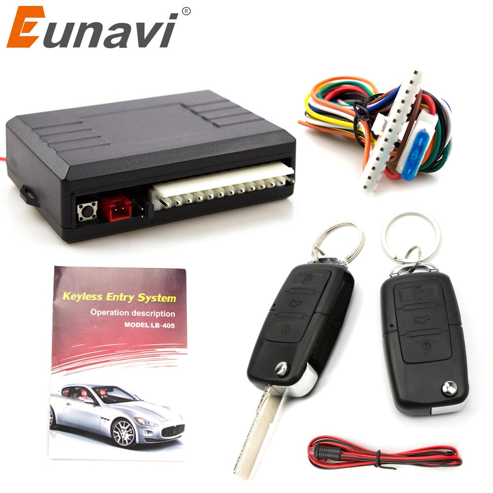 Eunavi Universal Car Alarm System Auto Door Remote Central Control Lock Locking Keyless LED Keychain Central Kit Door Lock