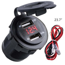 Load image into Gallery viewer, Dual USB Charger Socket Waterproof Power Outlet 2.1A 2.1A with Voltmeter &amp; Wire in-line 10A Fuse for 12-24V Car Boat Motorcycle