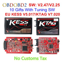 Load image into Gallery viewer, V2.47 Online EU Red KESS V2 5.017 Full Master OBD2 Manager Tuning KESS V5.017 4 LED KTAG V7.020 BDM Frame K-TAG 7.020 ECU Chip