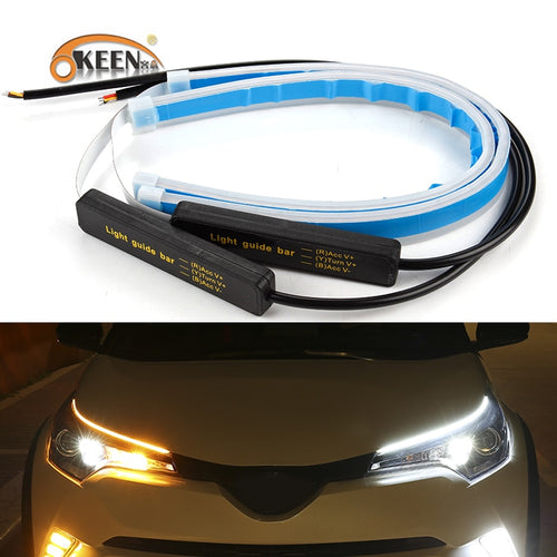 OKEEN 2x Ultrafine Cars DRL LED Daytime Running Lights White Turn Signal Yellow Guide Strip for Headlight Assembly Drop Shipping