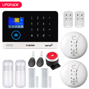 FUERS WG11 WIFI GSM Wireless Home Business Burglar Security Alarm System APP Control Siren RFID Motion Detector PIR Smoke Sensor