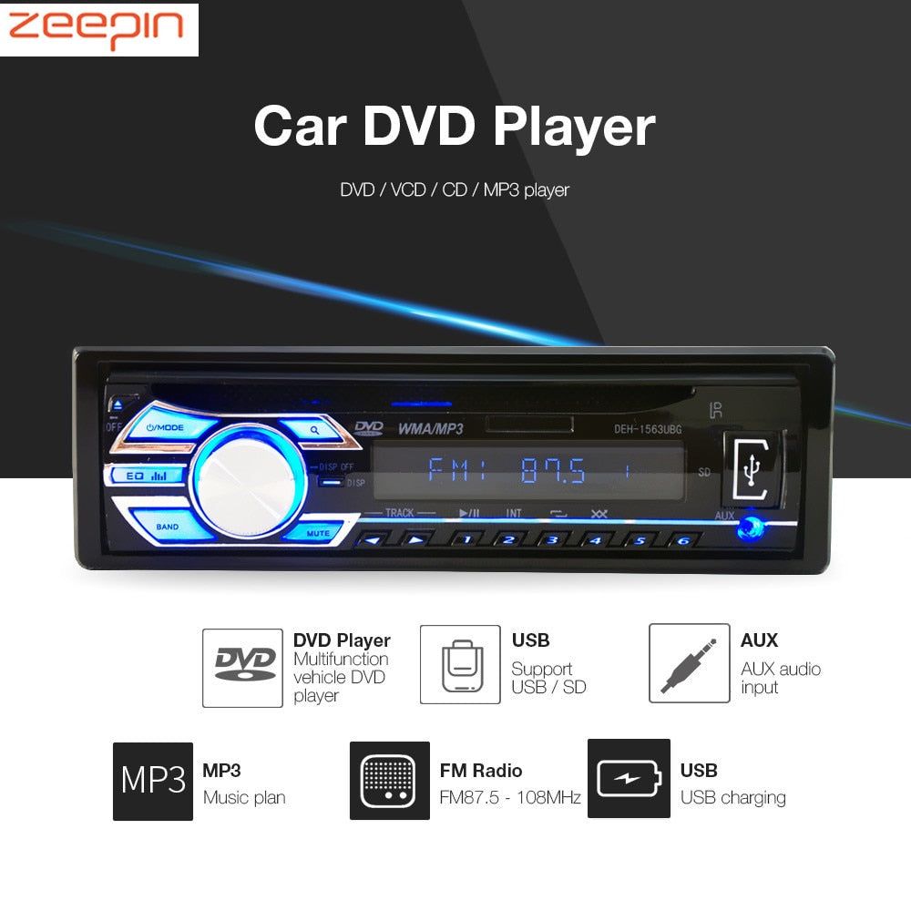 1563U FM Car Radio LCD Display 12V Auto Audio Stereo Support SD Car MP3 Player AUX USB DVD VCD CD Player with Remote Control