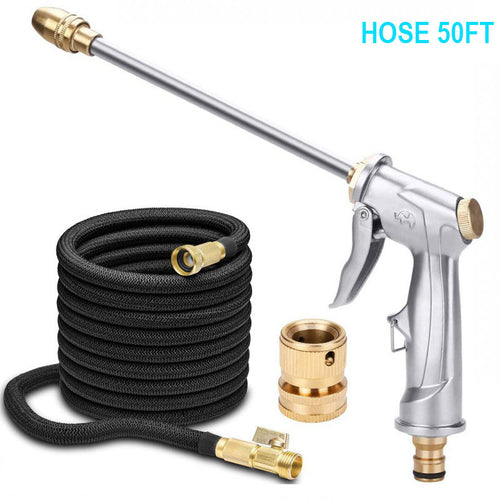 OPQR Jet Garden Watering Flexible Water Hose High Pressure Leak Proof Pistol Grip Sprayer Spray Nozzle Expanding Hoses 50FT