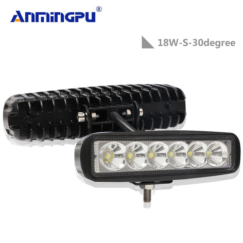 ANMINGPU 6'' 18W LED Work Light Bar Spot/Flood for Truck Bus Off Road 4x4 Truck 4WD Car Fog Light Assembly Daytime Running Light