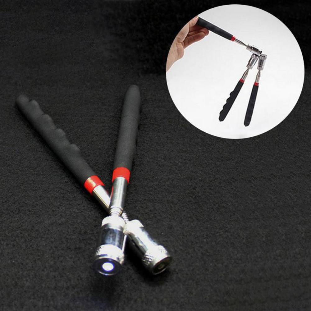 LED Magnetic Telescopic Pen Stainless Steel Iron Bar Screw Nut Picking-up Tool